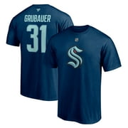 Men's Fanatics Philipp Grubauer Deep Sea Blue Seattle Kraken Authentic Stack Name \u0026 Number T-Shirt